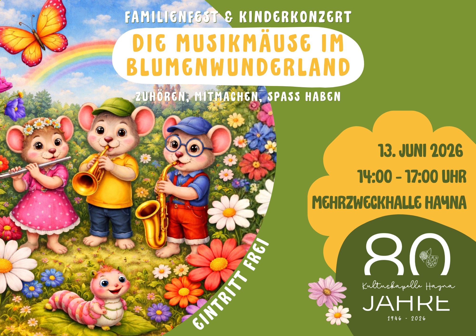 "Die Musikmäuse im Blumenwunderland“ - Zuhören, Mitmachen, Spaß haben beim Familienfest und Kinderkonzert